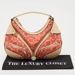Pre Owned Versace Beige/Orange Signature Canvas and Leather Medusa Repeat Hobo