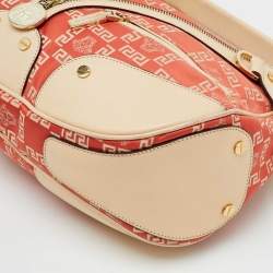 Pre Owned Versace Beige/Orange Signature Canvas and Leather Medusa Repeat Hobo