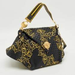 Pre Owned Versace Black/Yellow Mix Quilted Leather Embroidered Barocco Shoulder Bag
