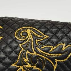 Pre Owned Versace Black/Yellow Mix Quilted Leather Embroidered Barocco Shoulder Bag