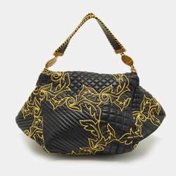 Pre Owned Versace Black/Yellow Mix Quilted Leather Embroidered Barocco Shoulder Bag