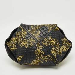 Pre Owned Versace Black/Yellow Mix Quilted Leather Embroidered Barocco Shoulder Bag