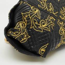 Pre Owned Versace Black/Yellow Mix Quilted Leather Embroidered Barocco Shoulder Bag