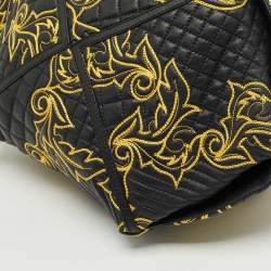 Pre Owned Versace Black/Yellow Mix Quilted Leather Embroidered Barocco Shoulder Bag
