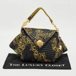 Pre Owned Versace Black/Yellow Mix Quilted Leather Embroidered Barocco Shoulder Bag