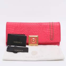 Pre Owned Versace Pink Leather Vanitas Chain Clutch