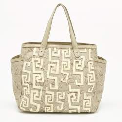 Pre Owned Versace Beige/Cream Coated Canvas and Leather Barocco Tote