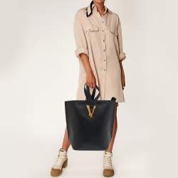 Pre Owned Versace Black Leather Large Virtus Bucket Bag