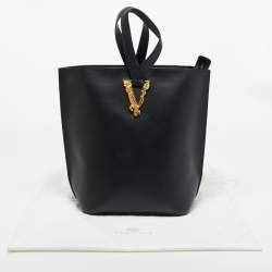 Pre Owned Versace Black Leather Large Virtus Bucket Bag