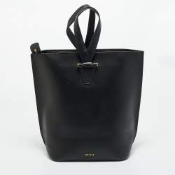 Pre Owned Versace Black Leather Large Virtus Bucket Bag