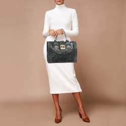 Pre Owned Versace Black Leather and Patent Leather Vanitas Icon Tote