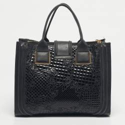 Pre Owned Versace Black Leather and Patent Leather Vanitas Icon Tote