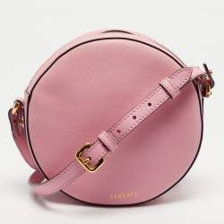 Pre Owned Versace Pink Leather La Medusa Round Crossbody Bag