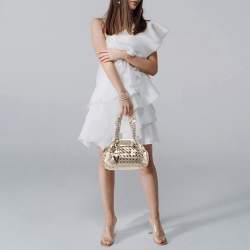 Pre Owned Versace Metallic Gold Woven Leather Chain Link Satchel