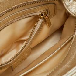 Pre Owned Versace Metallic Gold Woven Leather Chain Link Satchel