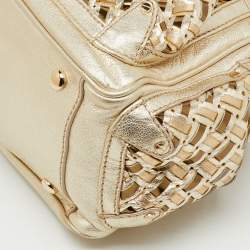 Pre Owned Versace Metallic Gold Woven Leather Chain Link Satchel