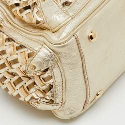 Pre Owned Versace Metallic Gold Woven Leather Chain Link Satchel