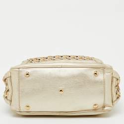 Pre Owned Versace Metallic Gold Woven Leather Chain Link Satchel