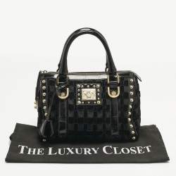 Pre Owned Versace Black Woven Velvet and Patent Leather Small Studded Snap Out Of It Satchel