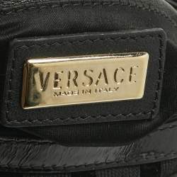 Pre Owned Versace Black Woven Velvet and Patent Leather Small Studded Snap Out Of It Satchel