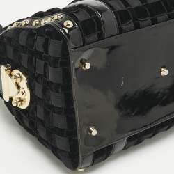 Pre Owned Versace Black Woven Velvet and Patent Leather Small Studded Snap Out Of It Satchel