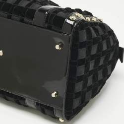 Pre Owned Versace Black Woven Velvet and Patent Leather Small Studded Snap Out Of It Satchel