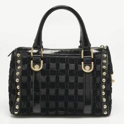 Pre Owned Versace Black Woven Velvet and Patent Leather Small Studded Snap Out Of It Satchel