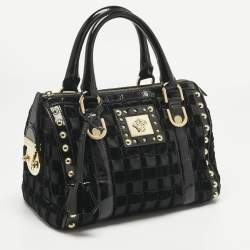 Pre Owned Versace Black Woven Velvet and Patent Leather Small Studded Snap Out Of It Satchel