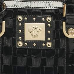 Pre Owned Versace Black Woven Velvet and Patent Leather Small Studded Snap Out Of It Satchel