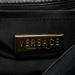 Pre Owned Versace Black Monogram Fabric and Leather Medusa Studded Shoulder Bag
