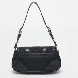Pre Owned Versace Black Monogram Fabric and Leather Medusa Studded Shoulder Bag