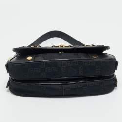 Pre Owned Versace Black Monogram Fabric and Leather Medusa Studded Shoulder Bag