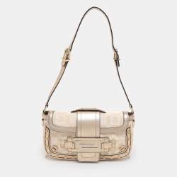 Pre Owned Versace Metallic Canvas and Leather Crystal Embellished Shoulder Bag