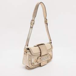 Pre Owned Versace Metallic Canvas and Leather Crystal Embellished Shoulder Bag