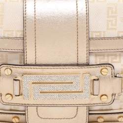 Pre Owned Versace Metallic Canvas and Leather Crystal Embellished Shoulder Bag