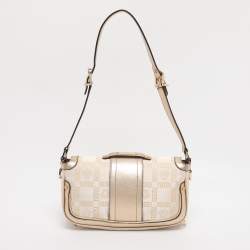 Pre Owned Versace Metallic Canvas and Leather Crystal Embellished Shoulder Bag