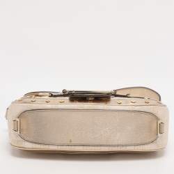 Pre Owned Versace Metallic Canvas and Leather Crystal Embellished Shoulder Bag
