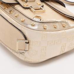 Pre Owned Versace Metallic Canvas and Leather Crystal Embellished Shoulder Bag