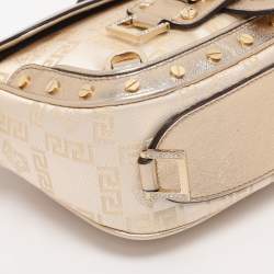 Pre Owned Versace Metallic Canvas and Leather Crystal Embellished Shoulder Bag