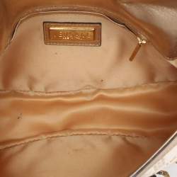 Pre Owned Versace Metallic Canvas and Leather Crystal Embellished Shoulder Bag