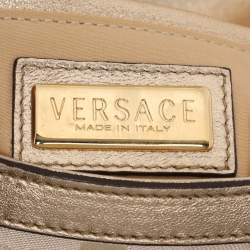 Pre Owned Versace Metallic Canvas and Leather Crystal Embellished Shoulder Bag