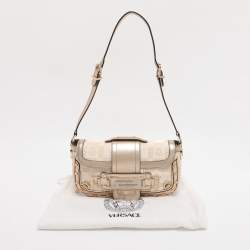 Pre Owned Versace Metallic Canvas and Leather Crystal Embellished Shoulder Bag
