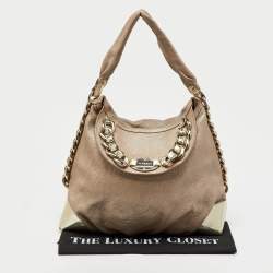 Pre Owned Versace Metallic Beige/Gold Leather Chain Link Flap Hobo