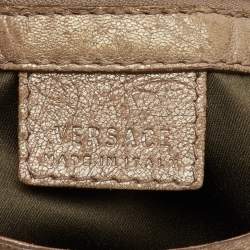 Pre Owned Versace Metallic Beige/Gold Leather Chain Link Flap Hobo