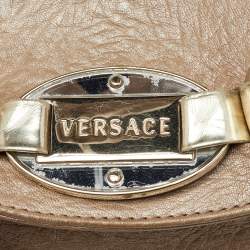 Pre Owned Versace Metallic Beige/Gold Leather Chain Link Flap Hobo