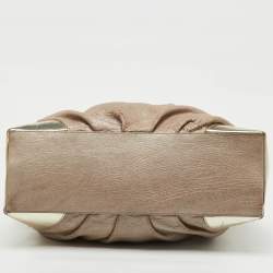 Pre Owned Versace Metallic Beige/Gold Leather Chain Link Flap Hobo