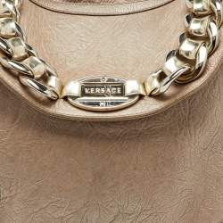 Pre Owned Versace Metallic Beige/Gold Leather Chain Link Flap Hobo