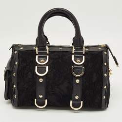 Pre Owned Versace Black Satin and Leather Plisse Snap Out Of It Satchel