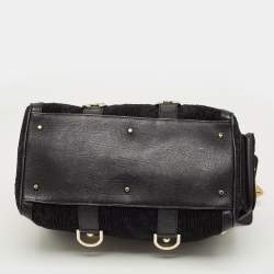 Pre Owned Versace Black Satin and Leather Plisse Snap Out Of It Satchel