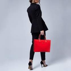 Pre Owned Versace Red Canvas and Leather La Medusa Logo Shopper Tote